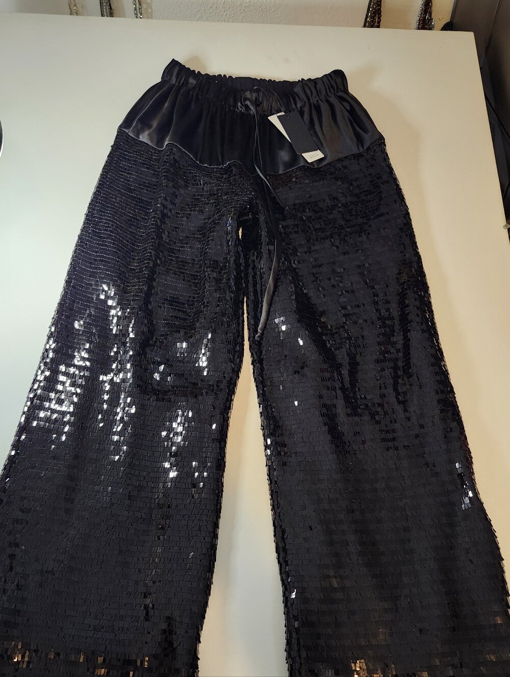 Black Sequin Wide-Leg Pants